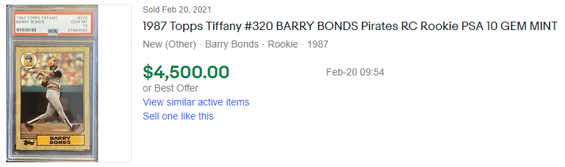 1987 Topps barry bonds tiffany