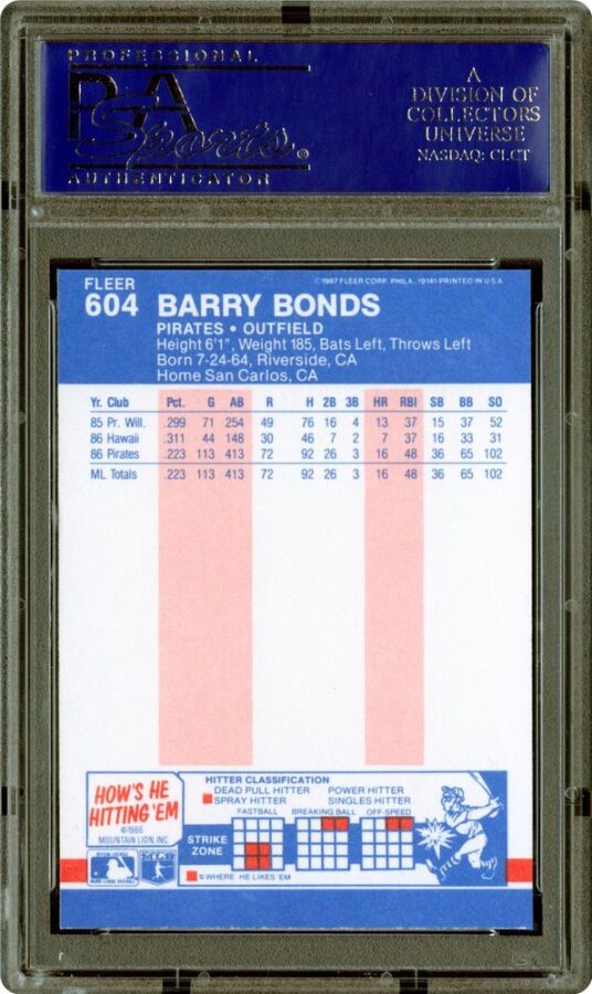 1987 fleer glossy barry bonds 
