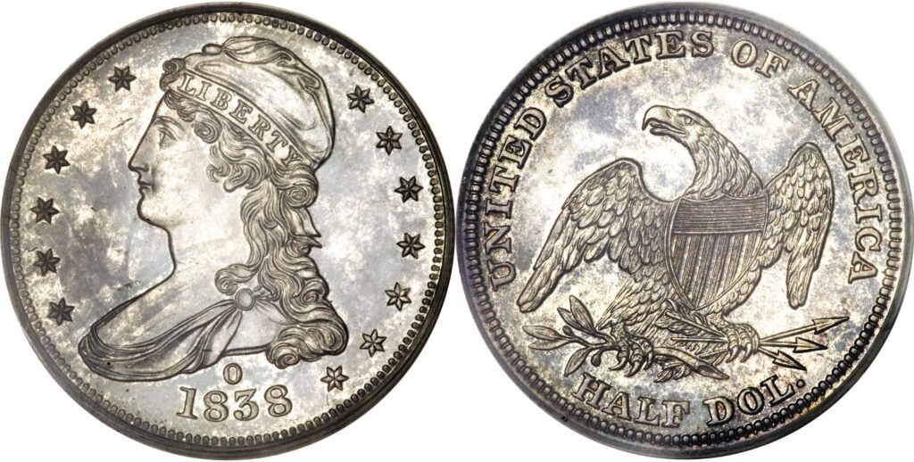 1838 capped bust half dollar coin