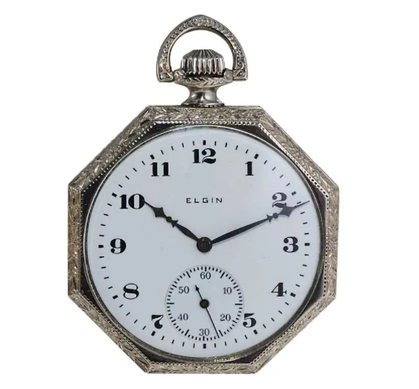 1923 Elgin White Gold Pocket Watch