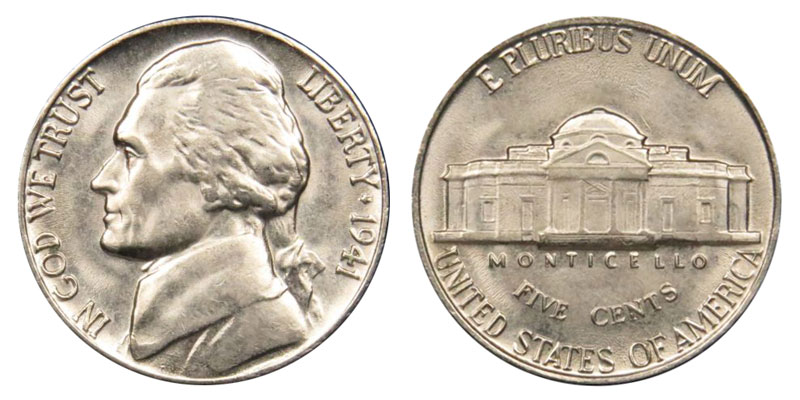 1941 jefferson nickel no mintmark