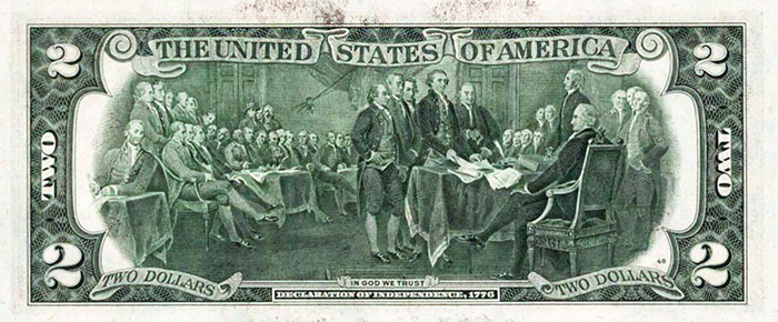 1976 2 dollar bill back