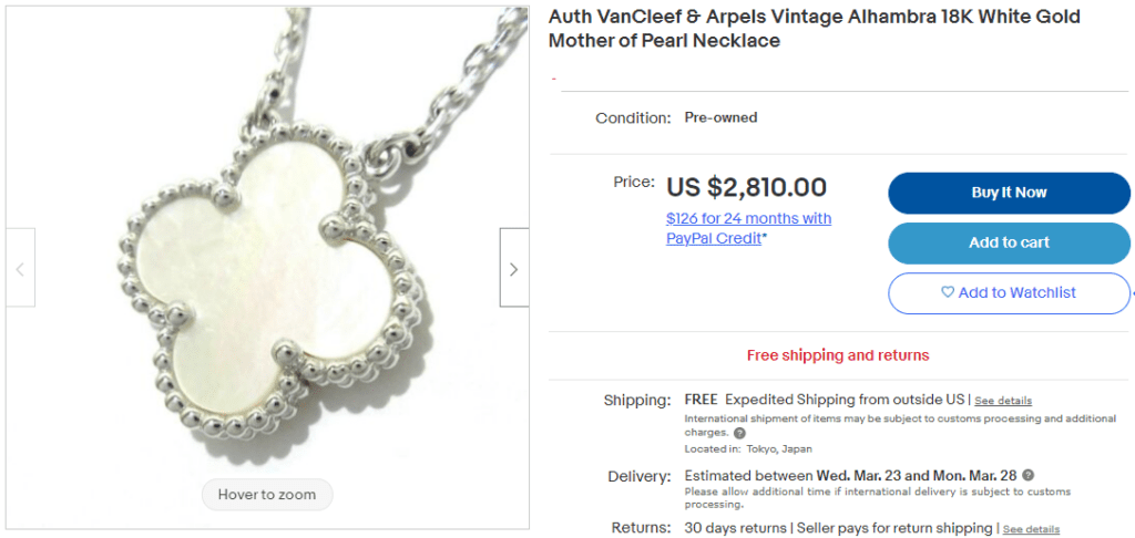 The authentic VanCleef & Arpels Vintage Alhambra 18K White Gold Mother of Pearl Necklace - $2,810