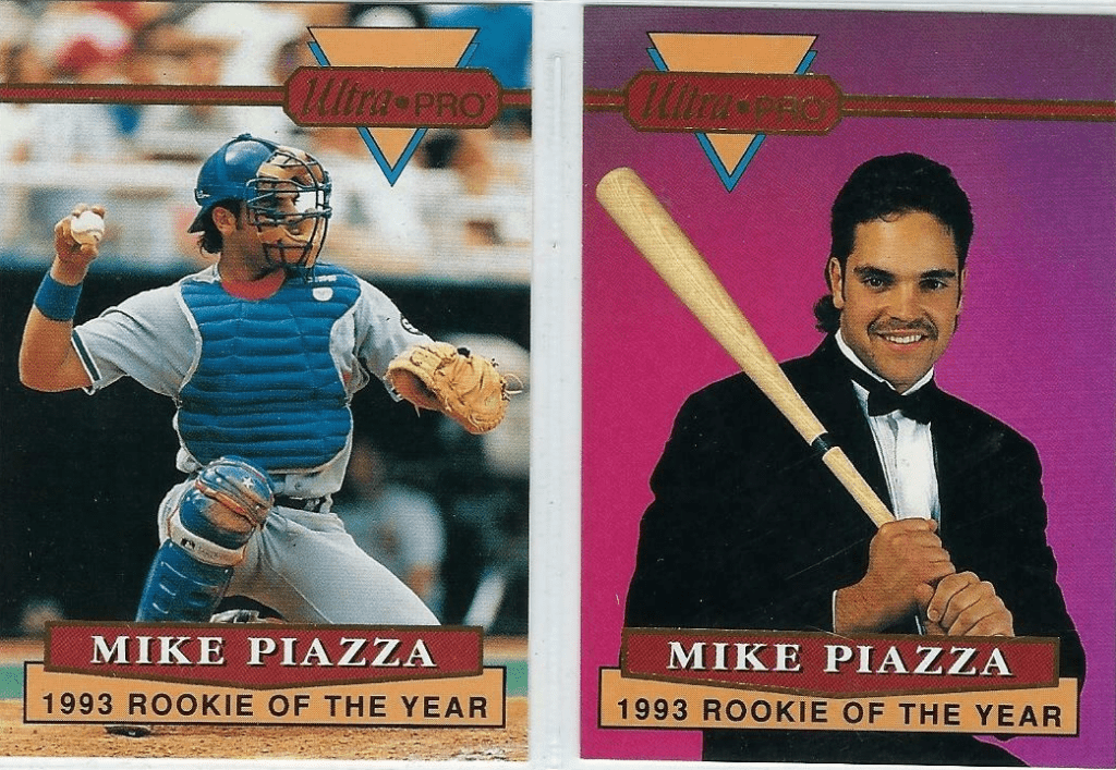 1994 Rembrandt Ultra Pro baseball cards Rookie MIKE PIAZZA Promo cards #1 & # 4